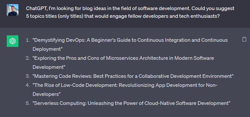 Generate blog post ideas with ChatGPT