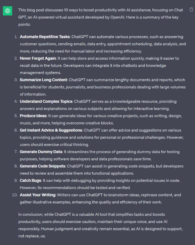Generate blog post summary with ChatGPT